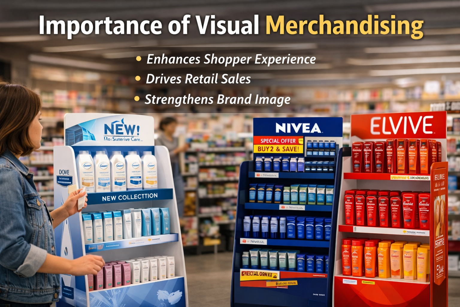 visual merchandising using custom display stands and POS displays in retail stores